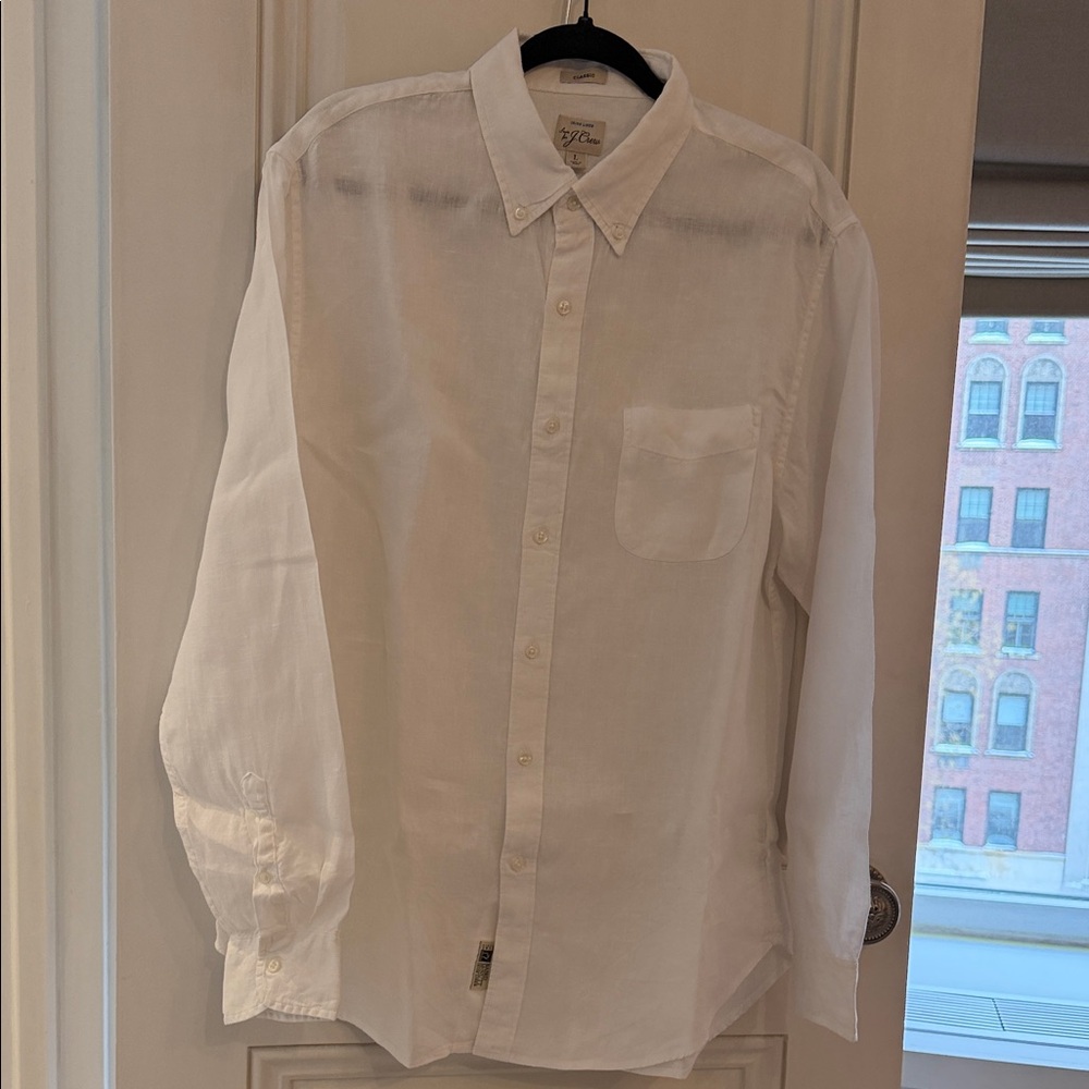J. Crew Men's Crisp White linen Casual Button-Down Shirt